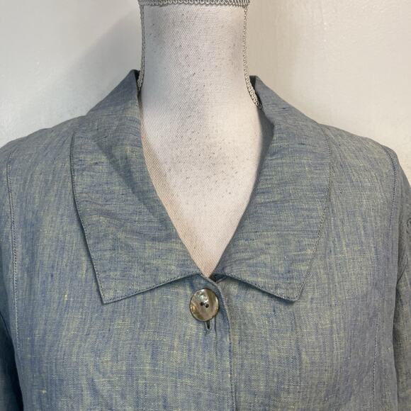 TSD Two Star Dog Blue Green Linen Lagenlook Boho Jacket Blouse Size XL Casual - Picture 3 of 9